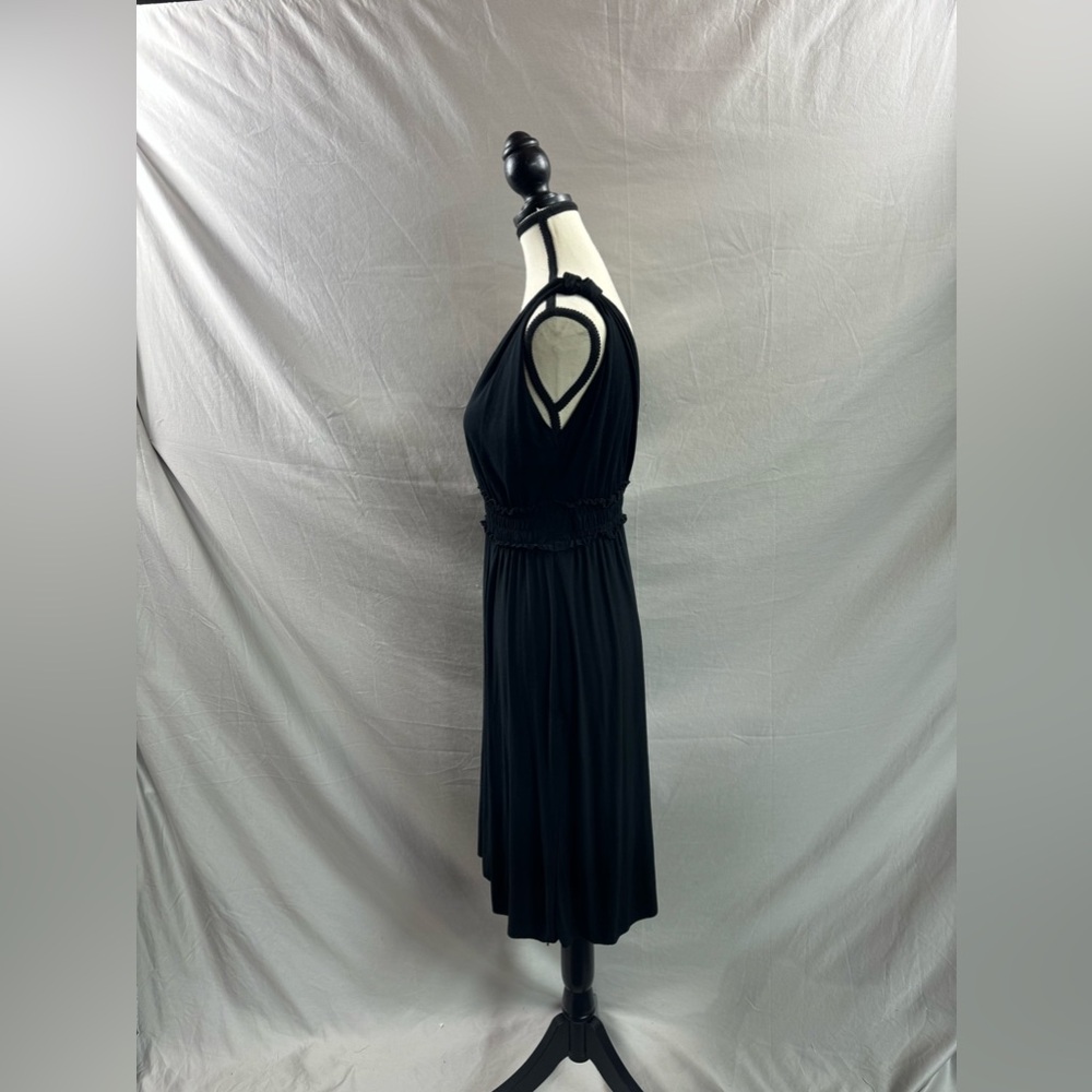 Low Cut Front And Back Shirred Waist A-Line Dress Black - Picture 4 of 5